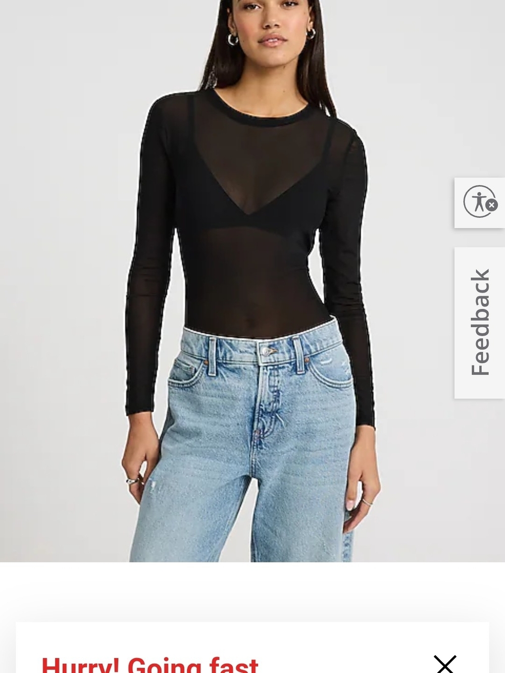 Express Black Sheer Long-Sleeve Mesh Top